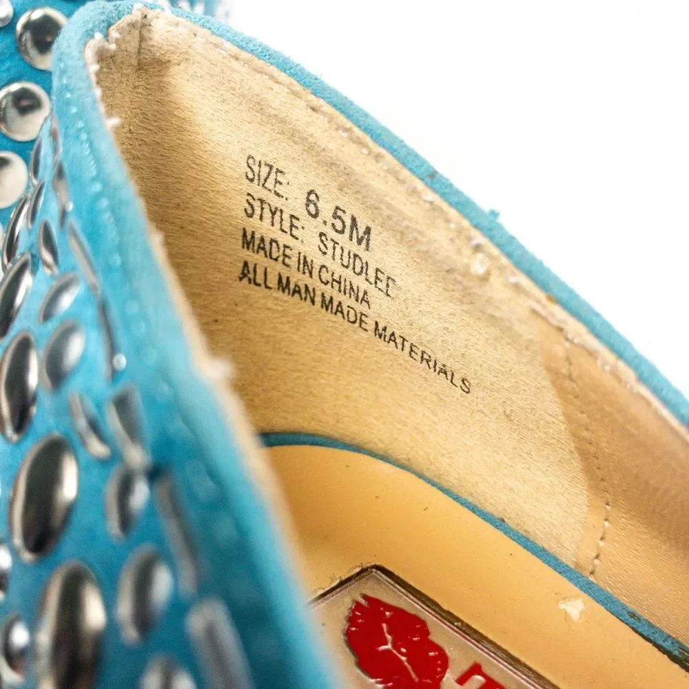 Two Lips Studlee Blue Studded Platform Heels Sz 6.5M